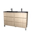 AURLANE - Meuble de salle de bains 120 cm 6 Tiroirs Chêne Clair + Vasque Double Céramique Noire - XENOS - vignette
