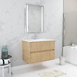 AURLANE - Pack Meuble Salle de Bains 80cm Chêne Clair 2 Tiroirs, Vasque, Miroir 60x80 à Leds intégrées - XENOS - vignette