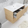 AURLANE - Pack Meuble Salle de Bains 80cm Chêne Clair 2 Tiroirs, Vasque, Miroir 60x80 à Leds intégrées - XENOS - vignette