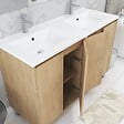 AURLANE - Meuble Salle de Bains 120 cm Chêne Clair 4 Portes, Vasque, Miroirs 60x80 et Réglettes Led - XENOS - vignette