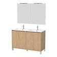 AURLANE - Meuble Salle de Bains 120 cm Chêne Clair 4 Portes, Vasque, Miroirs 60x80 et Réglettes Led - XENOS - vignette
