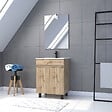 AURLANE - Pack Meuble SDB 60cm sur pieds 2 portes Chene_Vasque blanche + Miroir Led - TIMBER 60_Pack21 - vignette