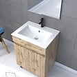 AURLANE - Pack Meuble SDB 60cm sur pieds 2 portes Chene_Vasque blanche + Miroir Led - TIMBER 60_Pack21 - vignette
