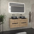 AURLANE - Meuble salle de bains 120cm Chene et noir, Vasques rondes Diam 36cm et Miroir Led 120x70 - OMEGA - vignette