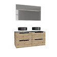 AURLANE - Meuble salle de bains 120cm Chene et noir, Vasques rondes Diam 36cm et Miroir Led 120x70 - OMEGA - vignette