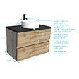 AURLANE - Meuble salle de bains 80cm Chêne Naturel 2 Tiroirs - Plan Effet Marbre Noir + Vasque Ronde Blanche - vignette
