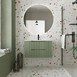AURLANE - Meuble de Salle de Bains LEON 80cm Vert Olive - 2 Tiroirs en MDF Ondulés - Vasque à encastrer - vignette