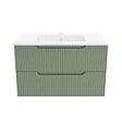 AURLANE - Meuble de Salle de Bains LEON 80cm Vert Olive - 2 Tiroirs en MDF Ondulés - Vasque à encastrer - vignette