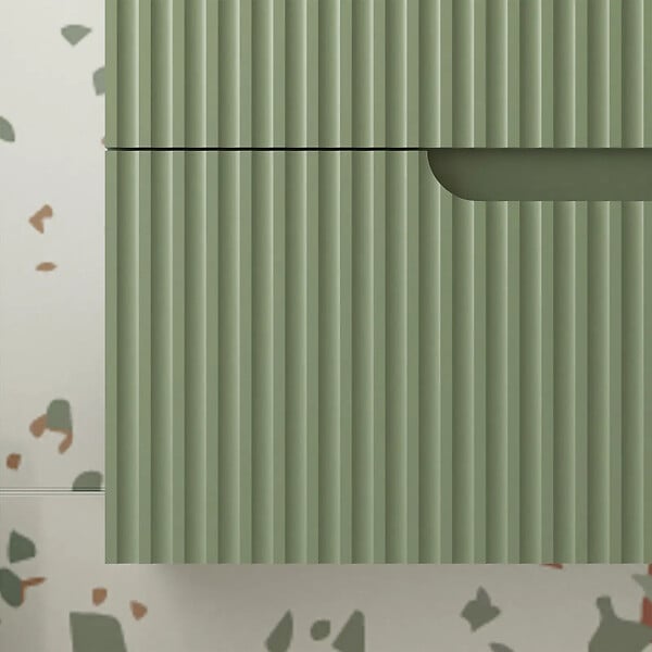 AURLANE - Meuble de Salle de Bains LEON 80cm Vert Olive - 2 Tiroirs en MDF Ondulés - Vasque à encastrer - large