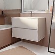 AURLANE - Pack Meuble Salle de Bains 80 cm Laqué Blanc, 2 tiroirs avec Vasque Céramique - XENOS - vignette
