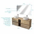 AURLANE - Meuble Salle de Bains 140 TIMBER Décor Chêne 4 Tiroirs et Module Vasques Blanches Miroir LED 120x70 - vignette