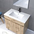 AURLANE - Meuble salle de bain 80x80 -Finition chene naturel + vasque blanche + miroir Led- TIMBER 80 - Pack27 - vignette