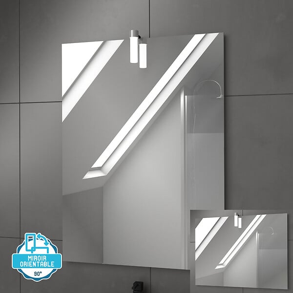 AURLANE - Meuble salle de bain 80x80 -Finition chene naturel + vasque blanche + miroir Led- TIMBER 80 - Pack27 - large