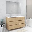AURLANE - Meuble Salle de Bains 120 cm Chêne Clair 6 Tiroirs, Vasque, Miroirs 60x80 et Réglettes Led - XENOS - vignette