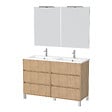 AURLANE - Meuble Salle de Bains 120 cm Chêne Clair 6 Tiroirs, Vasque, Miroirs 60x80 et Réglettes Led - XENOS - vignette