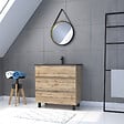 AURLANE - Pack Meuble SDB 80cm sur pieds 3 tiroirs Chene_Vasque noire + Miroir Barber - TIMBER 80_Pack44 - vignette