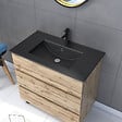 AURLANE - Pack Meuble SDB 80cm sur pieds 3 tiroirs Chene_Vasque noire + Miroir Barber - TIMBER 80_Pack44 - vignette