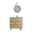 AURLANE - Pack Meuble SDB 80cm sur pieds 3 tiroirs Chene_Vasque noire + Miroir Barber - TIMBER 80_Pack44 - vignette