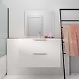 AURLANE - Meuble de Salle de Bains 80cm Suspendu Blanc 2 Tiroirs - Vasque Blanche - ELEMENTARY - vignette