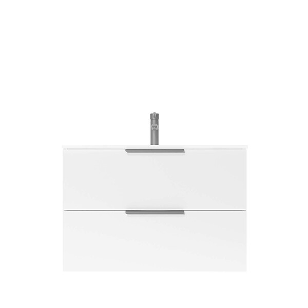 AURLANE - Meuble de Salle de Bains 80cm Suspendu Blanc 2 Tiroirs - Vasque Blanche - ELEMENTARY - large