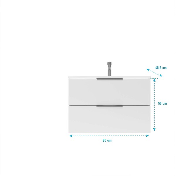 AURLANE - Meuble de Salle de Bains 80cm Suspendu Blanc 2 Tiroirs - Vasque Blanche - ELEMENTARY - large