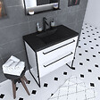 AURLANE - Meuble de salle de bain 80x50cm Blanc - 2 tiroirs blanc - vasque resine noire effet pierre - vignette