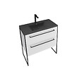 AURLANE - Meuble de salle de bain 80x50cm Blanc - 2 tiroirs blanc - vasque resine noire effet pierre - vignette