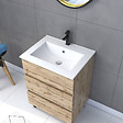 AURLANE - Pack Meuble SDB 60cm sur pieds 3 tiroirs Chene_Vasque blanche + Miroir Barber - TIMBER 60 - vignette