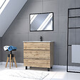 AURLANE - Meuble salle de bain 80x60 - Finition chene naturel + vasque blanche + miroir - TIMBER 80 - Pack 45 - vignette