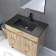AURLANE - Pack Meuble SDB 80cm sur pieds 2 portes Chene_Vasque noire + Miroir Led - TIMBER 80_Pack23 - vignette