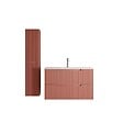 AURLANE - Meuble et colonne de Salle de Bains LEON 80cm Terracotta - Façades Ondulées - Vasque Blanche Mate - vignette