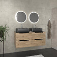 AURLANE - Meuble salle de bains 120cm Chene et noir, Vasques rectangulaires et Miroirs Led Diam 50cm - OMEGA - vignette