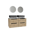 AURLANE - Meuble salle de bains 120cm Chene et noir, Vasques rectangulaires et Miroirs Led Diam 50cm - OMEGA - vignette