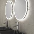AURLANE - Meuble salle de bains 120cm Chene et noir, Vasques rectangulaires et Miroirs Led Diam 50cm - OMEGA - vignette