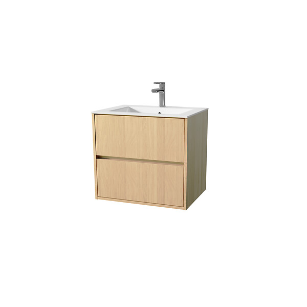 AURLANE - Pack Meuble Salle de Bains 60 cm Chêne Clair, 2 tiroirs avec Vasque Céramique - XENOS - large