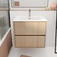 AURLANE - Pack Meuble Salle de Bains 60 cm Chêne Clair, 2 tiroirs avec Vasque Céramique - XENOS - vignette