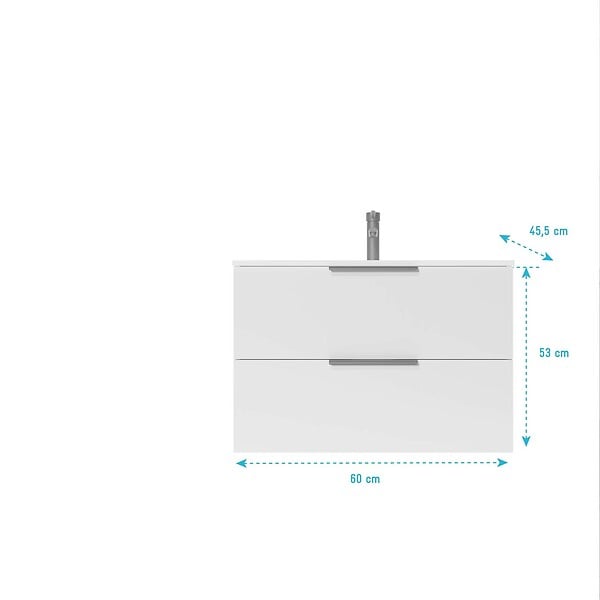 AURLANE - Meuble de Salle de Bains 60cm Suspendu Blanc 2 Tiroirs - Vasque Blanche - ELEMENTARY - large