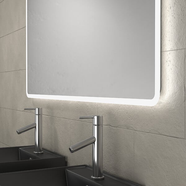 AURLANE - Meuble salle de bains 120cm Chêne et noir, Vasques carrées et Miroir Led 120x70 - OMEGA - large