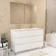 AURLANE - Meuble Salle de Bains 120 cm Laqué Blanc 6 Tiroirs, Vasque, Miroirs 60x80 et Réglettes Led - XENOS - vignette