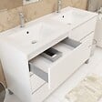 AURLANE - Meuble Salle de Bains 120 cm Laqué Blanc 6 Tiroirs, Vasque, Miroirs 60x80 et Réglettes Led - XENOS - vignette