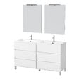 AURLANE - Meuble Salle de Bains 120 cm Laqué Blanc 6 Tiroirs, Vasque, Miroirs 60x80 et Réglettes Led - XENOS - vignette
