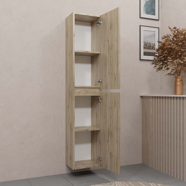 AURLANE - Meuble colonne pour salle de bains 2 portes finition chêne Naturel - 30x25x150 - TIMBER - large