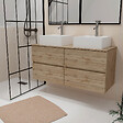 AURLANE - Meuble Salle de Bains 120cm 4 Tiroirs Chêne Naturel - 2 Vasques Carrées 41x41x15cm Blanches - vignette