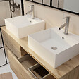 AURLANE - Meuble Salle de Bains 120cm 4 Tiroirs Chêne Naturel - 2 Vasques Carrées 41x41x15cm Blanches - vignette