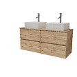 AURLANE - Meuble Salle de Bains 120cm 4 Tiroirs Chêne Naturel - 2 Vasques Carrées 41x41x15cm Blanches - vignette
