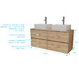 AURLANE - Meuble Salle de Bains 120cm 4 Tiroirs Chêne Naturel - 2 Vasques Carrées 41x41x15cm Blanches - vignette