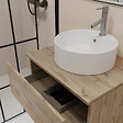 AURLANE - Meuble Salle de Bains 60cm 2 Tiroirs Chêne Naturel + Vasque Ronde Diamètre 41cm en Céramique Blanche - vignette
