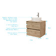 AURLANE - Meuble Salle de Bains 60cm 2 Tiroirs Chêne Naturel + Vasque Ronde Diamètre 41cm en Céramique Blanche - vignette