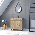AURLANE - Meuble salle de bain 80x80 -Finition chene naturel + vasque blanche + miroir barber-TIMBER 80-Pack28 - vignette