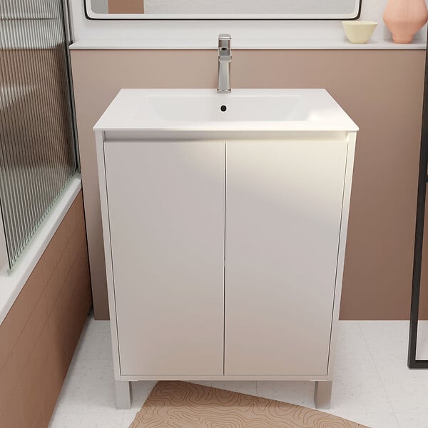 AURLANE - Pack Meuble Salle de Bains 60cm Laqué Blanc 2 portes avec Vasque Céramique Blanche - XENOS - large
